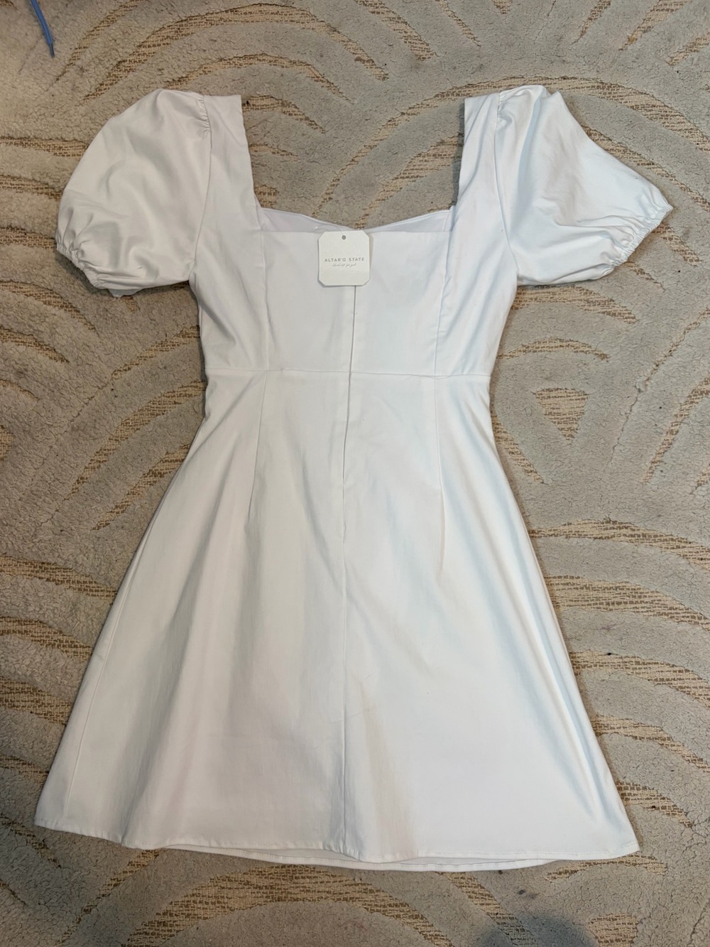 Altar’d State White Square Neck Puff Sleeve Mini Dress - Picture 2 of 5